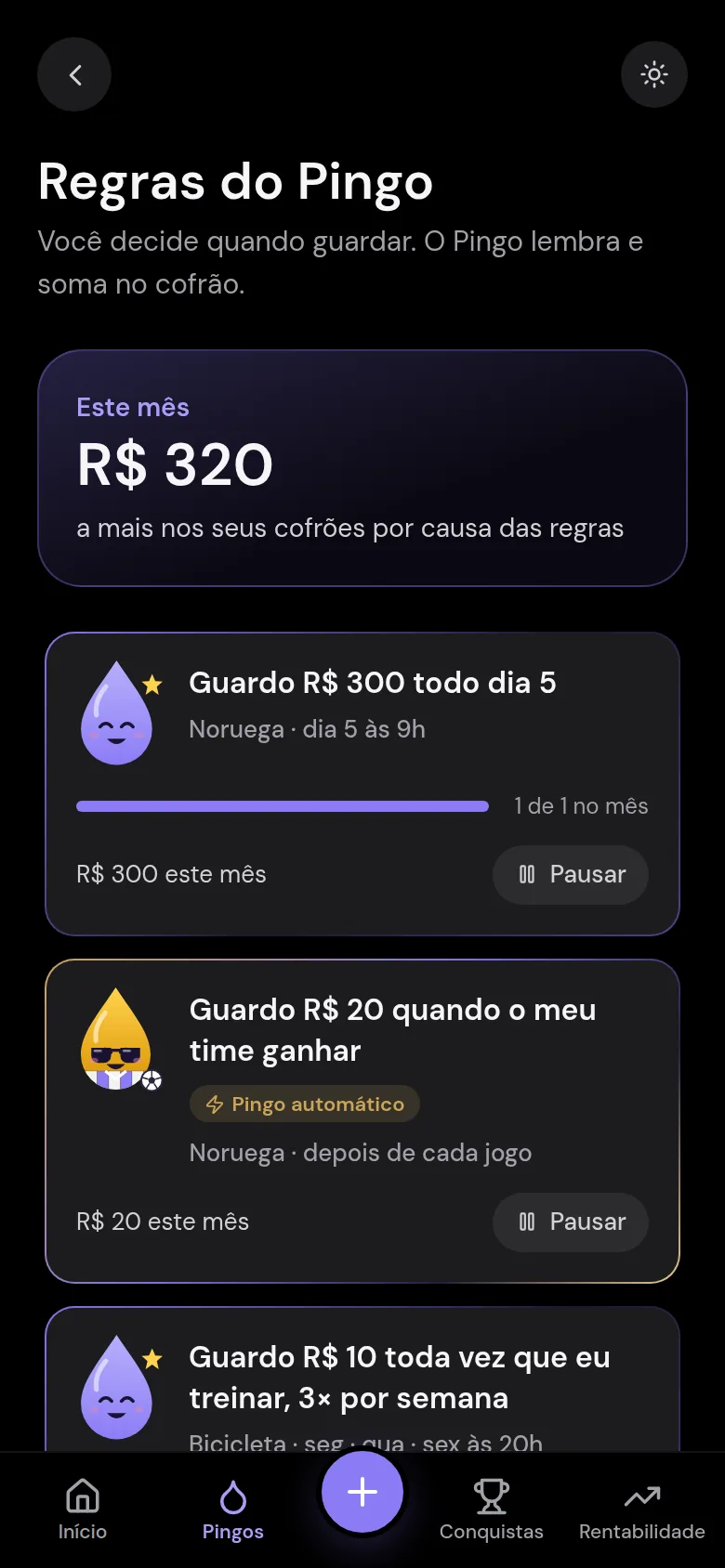 A central dos Pingos, com o quanto cada um já guardou no mês